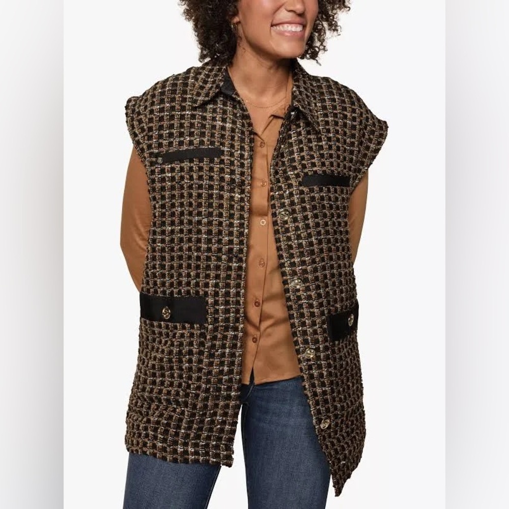 MOS Mosh Women's Yama Zui Boucle Waistcoat Tweed Vest Jacket Sz 40